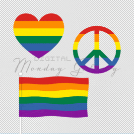 Regenbogen Sticker Herz, Peace, Flagge SET - animierte und transparente Gifs
